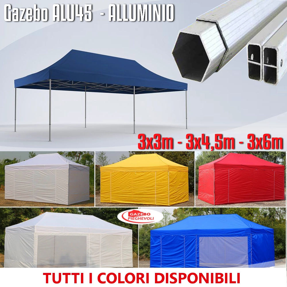 Gazebo 3X6 m nero pieghevole alluminio piantone esagonale 45mm portatile estendibile richiudibile estensibile acciaio con laterali per fiere eventi stand chiosco tenda tendone mercato mercatino