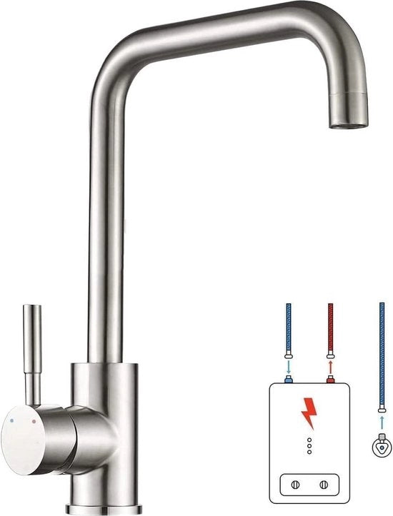 Flessa di scarico in acciaio inossidabile per cucina - miscela con 3 connessioni - per boiler o apparecchiature sotto-scrivania - a L - forato
