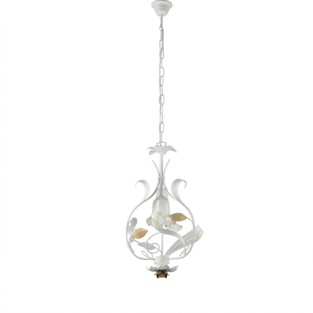 Lampadario Arte Povera Cesto Metallo Bianco E Oro 1 Luce E14
