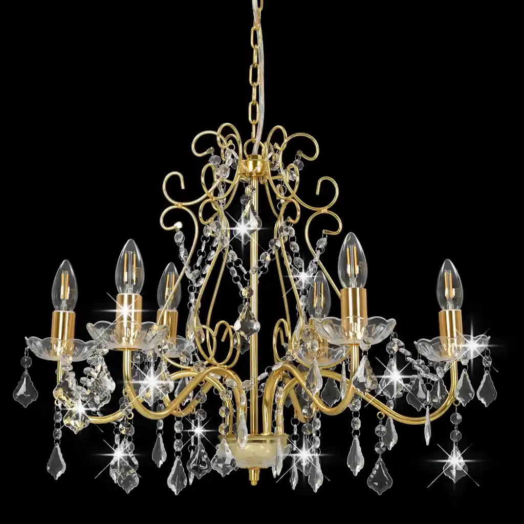 Lampadario con Perline di Cristallo Dorato Tondo 6 E14cod mxl 127006