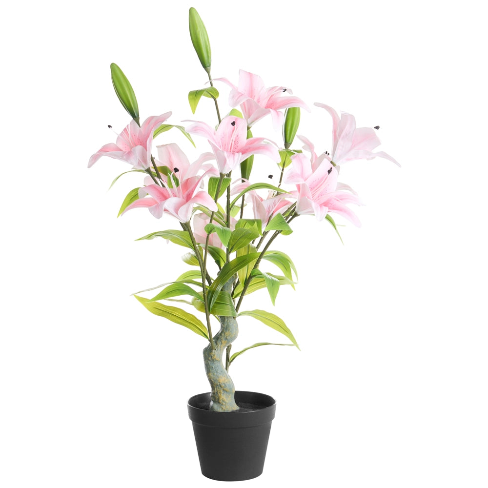 Pianta artificiale in vaso, materiale sintetico rosa, 85 cm con fiori, accessorio decorativo per interni, realizzata a mano