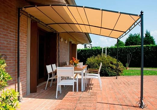 Pergola rettangolare parete 3x4 mt da esterno giardino in ferro telo ecrù 180gr resinato Tomaino