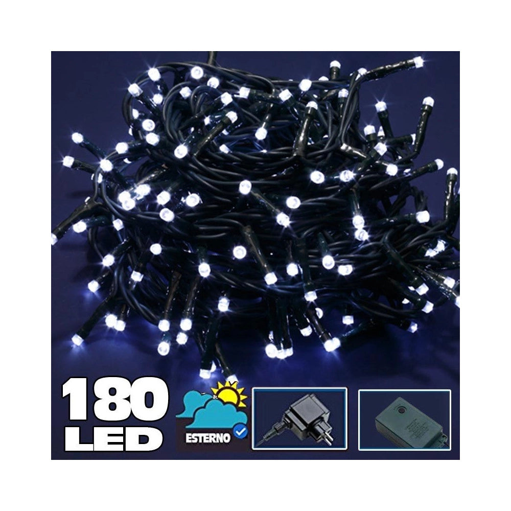 Trade Shop - Catena Luminosa 180 Led Luci Bianco Freddo Per Esterno Controller 8 Funzioni 24v -