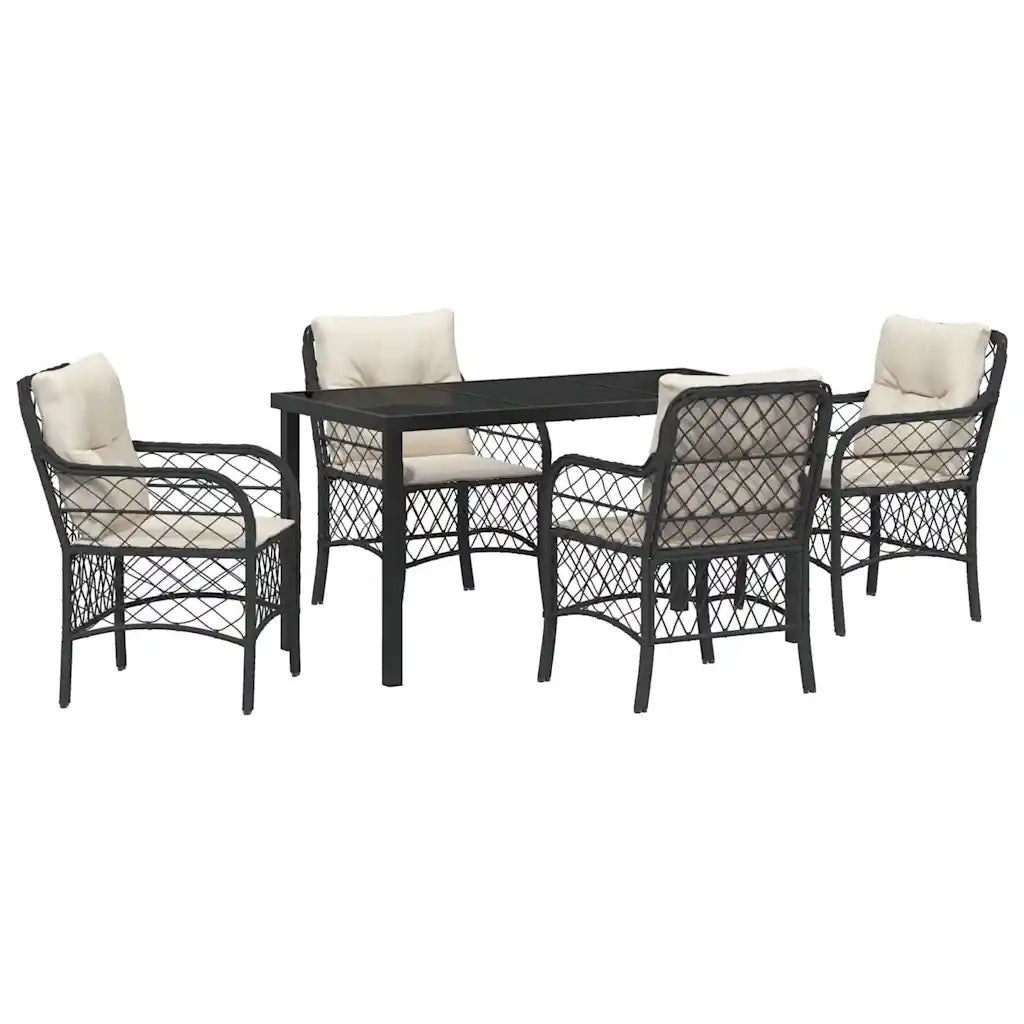 Set da Pranzo per Giardino con cuscino 5 pcs Nero polyrattan