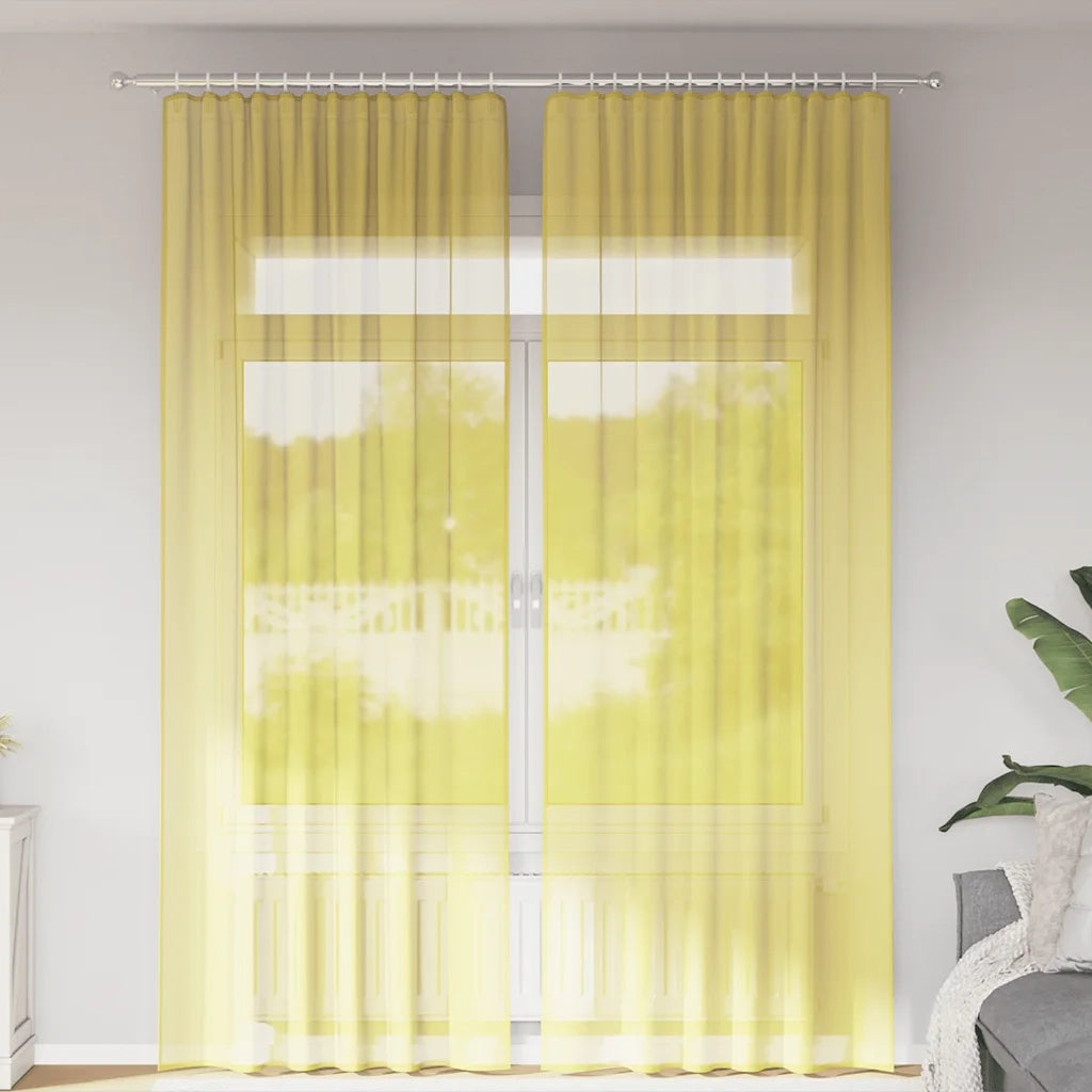 Tende in Voile con Tasche per Aste 2 pz Giallo