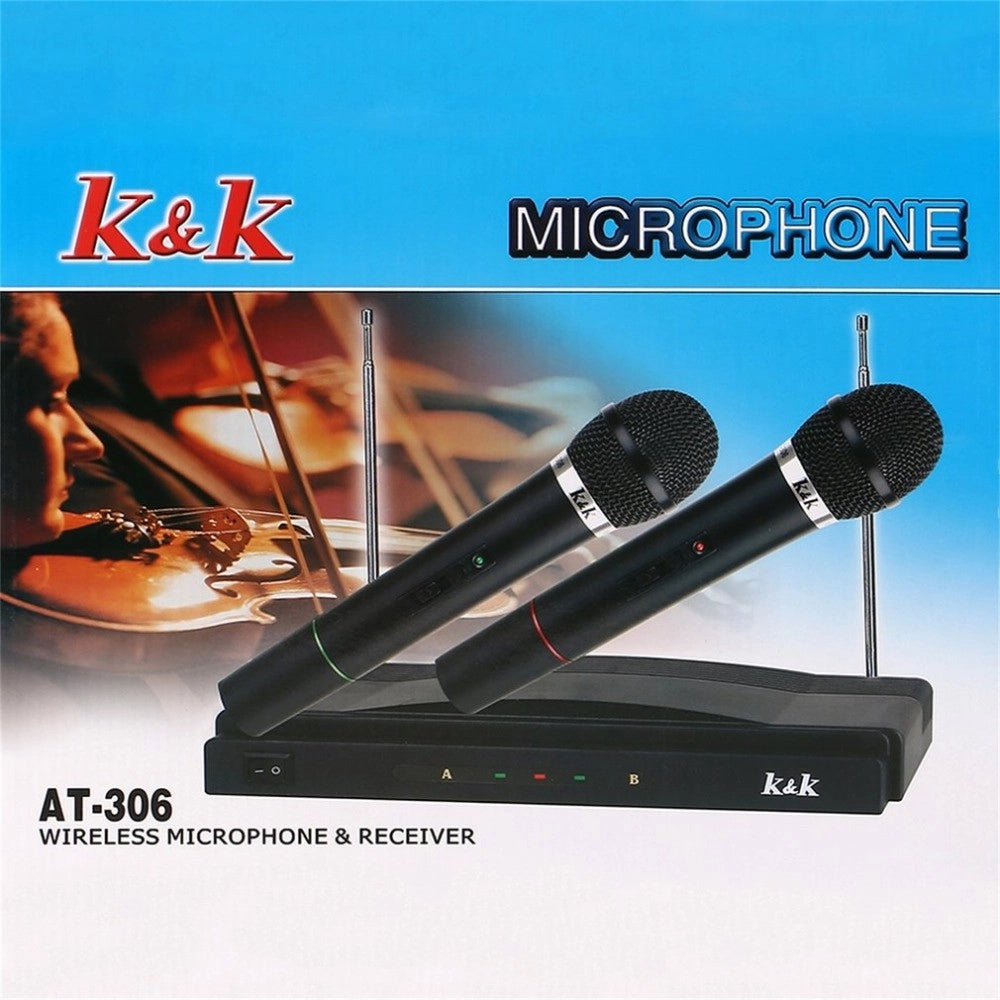 Trade Shop - Kit Coppia Microfoni Professionali Wireless Con Centralina Vhf Bicanali At-306 -