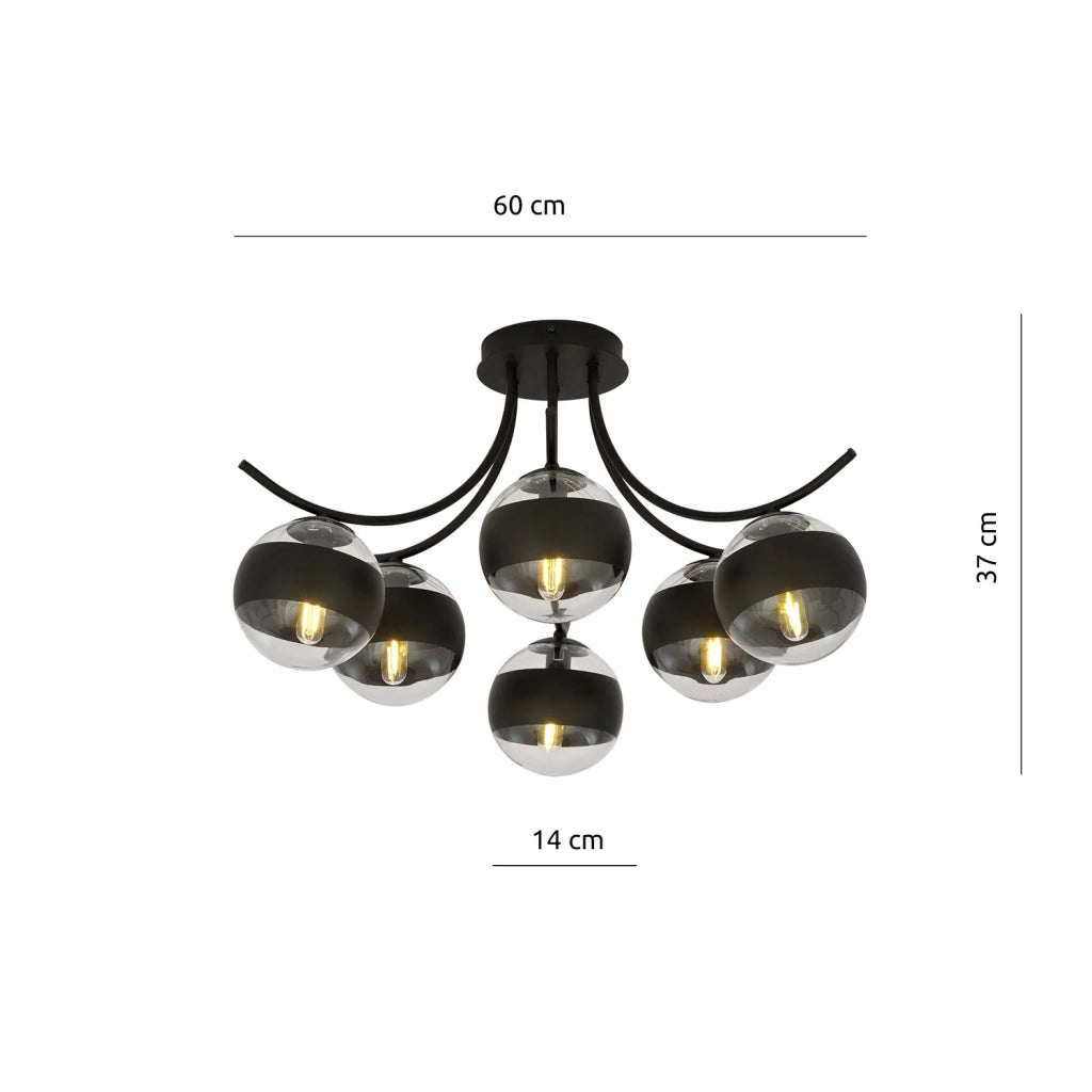 Plafoniera Moderna Coeo Acciaio Nero 6 Luci E14 Ip20