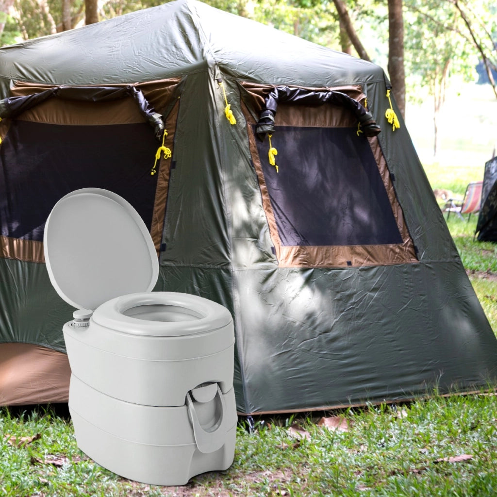 Toilette portatile con serbatoio rifiuti da 20L sedile antiscivolo pompa di scarico-Vasino da campeggio Grigio