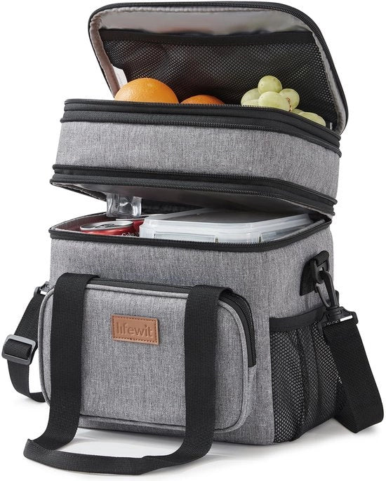 Lunchtas per Uomo e Donna, Borsa per Picnic a Doppia Faccia, Zaino per Cibo Isolato, Impermeabile con Cinturino a Spalla, per Adulti per Lavoro/Volo/Trasferta, 12L/16 Bicchieri, Grigio