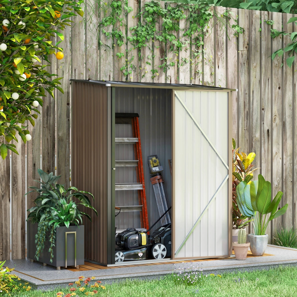 Capanno da giardino con tetto monopendio 1;34 m2 Capanno da giardino in metallo Capanno da giardino in acciaio zincato Marrone 161;5 x 94;5 x 196 cm