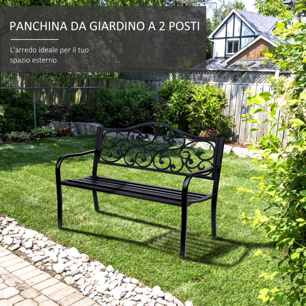 Panchina Giardino 2 Posti ¨C Minimal ¨C Ghisa Metallo 127x60x89cm Nero