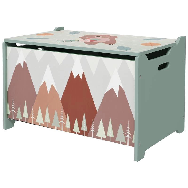 BAULE PORTAGIOCHI PER BAMBINI CON COPERCHIO E CERNIERA DI SICUREZZA IN MDF, 60X37X39CM, VERDE