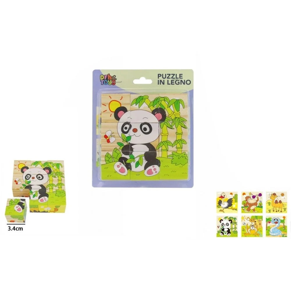 Trade Shop - Puzzle Rompicapo Cubi In Legno Per Bambini Design Animali Giocattoli Educativi 31582 -