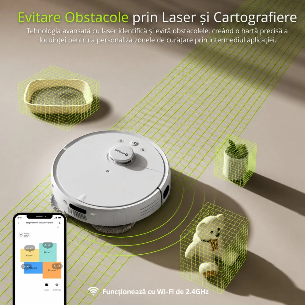 Aspirapolvere robot intelligente con funzione lavapavimenti (mop), potenza di aspirazione 8500 Pa, stazione di svuotamento automatico, navigazione laser LDS, batteria da 5200 mAh, spazzola anti-groviglio, controllo tramite app Wi-Fi Extravis.