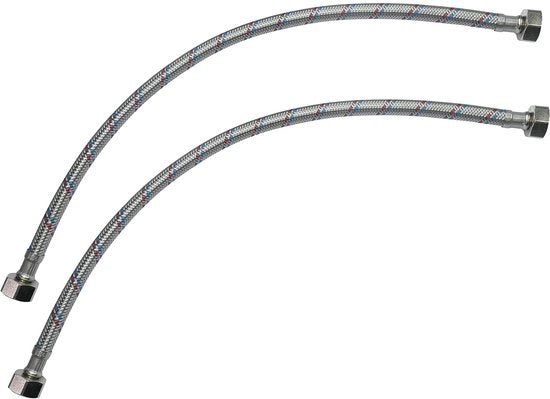 Set di Connettori Sanitari Flexibili a 2 pezzi - 400mm - 1/2" F/P - F/P - Valvola di Miscela Sanitaria - Fornitura Idrica - Guaina Flexibile con Acciaio Intrecciato - Guaina del Rubinetto