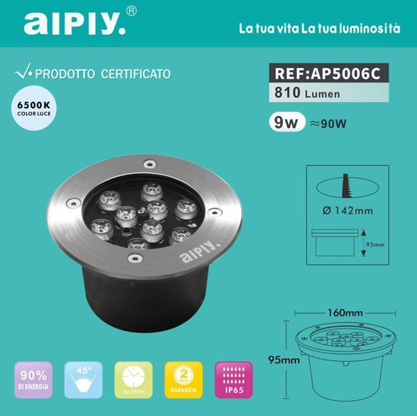 AIPIY Segnapasso Led Calpestabile 12w =120W 12 Led Luce Fredda 6500k IP66 CK-DM9W