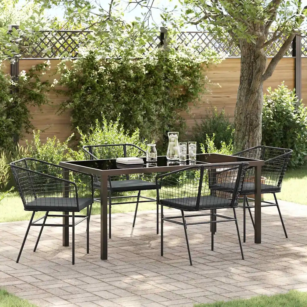 Set da Pranzo per Giardino 5 pcs Nero polyrattan