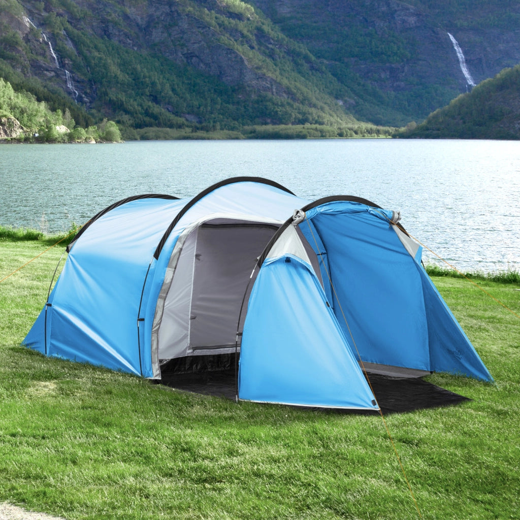 Tenda a tunnel per 2-3 persone Tenda da campeggio 190T con picardi; fibra di vetro e poliestere; azzurro chiaro; 426x206x154cm