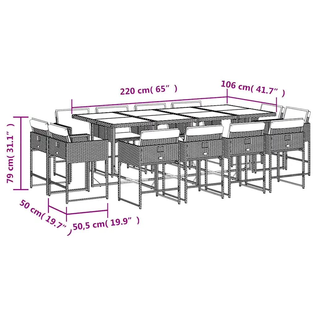 Set da Pranzo da Giardino 13pz con Cuscini Grigio in Polyrattan 3211406
