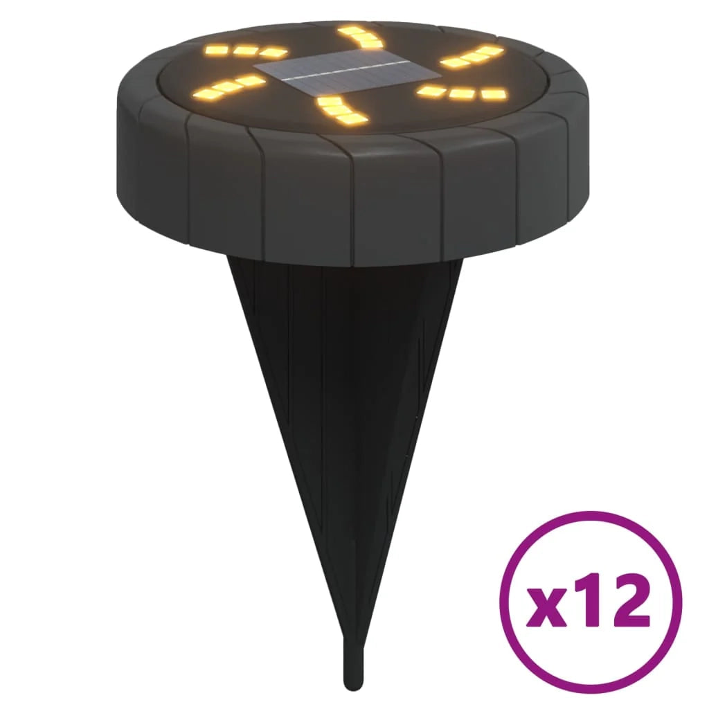 Set di 12 luci solari da giardino con picchetti da terra per esterni facili da installare in plastica nera 02_0056666