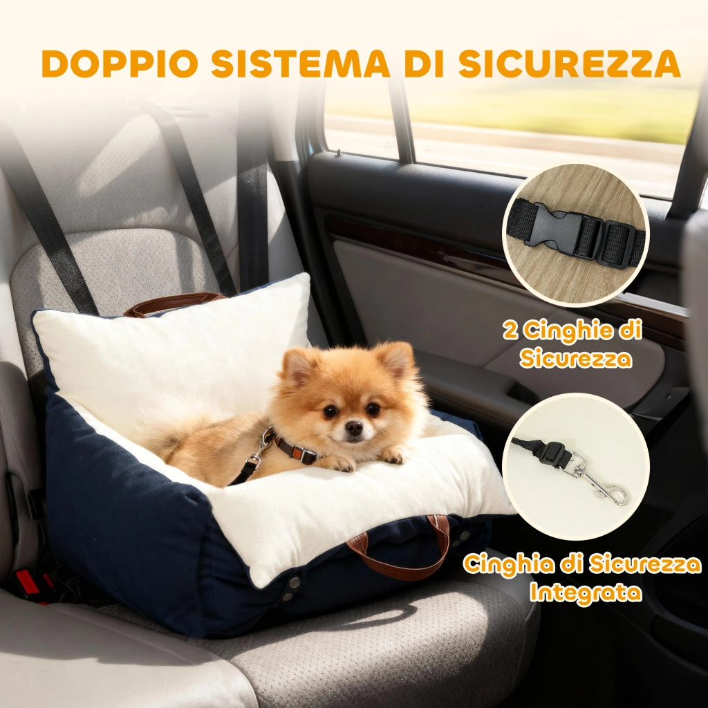 Seggiolino Auto per Cani Piccoli con Guinzaglio di Sicurezza. Sfoderabile e Lavabile. Blu