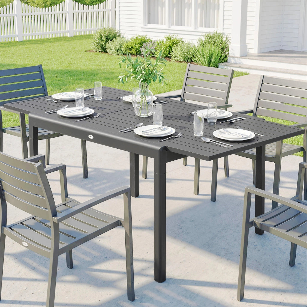 Tavolo da Giardino Allungabile per 6-8 Persone con Piano a Doghe, in Alluminio, 110-170x90x75 cm, Grigio Scuro