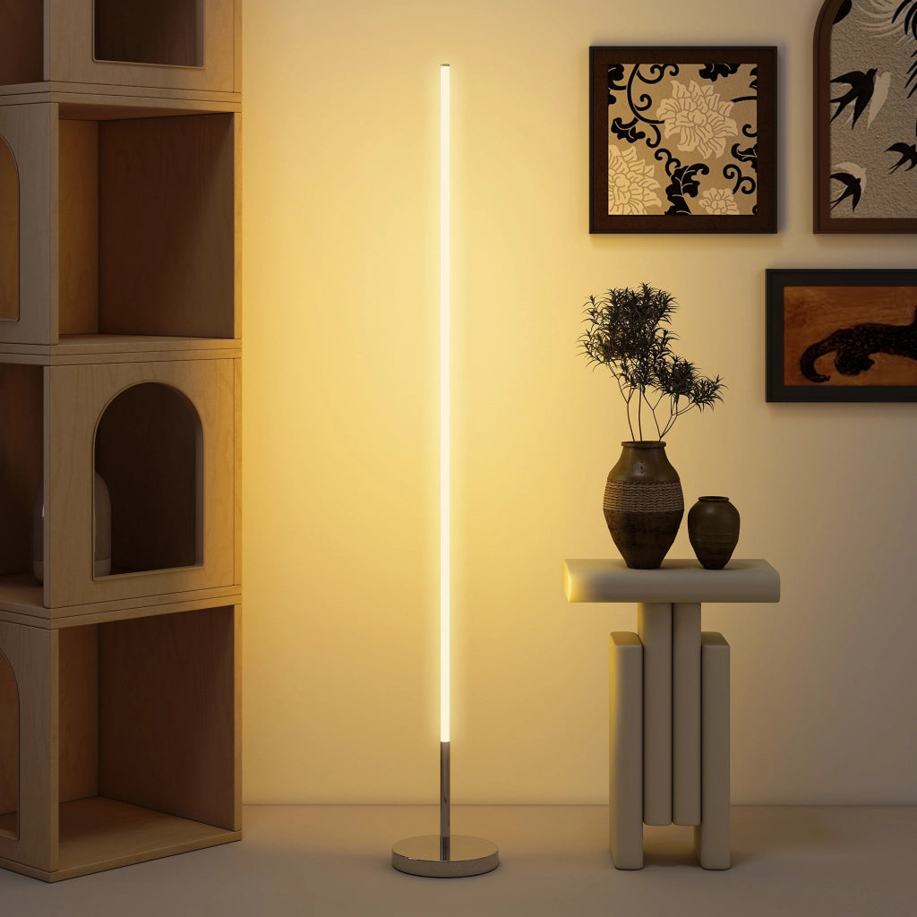 Lampada da terra LED dimmerabile ¨C Xylo ¨C con telecomando e interruttore a pedale, ?20x150cm, argento