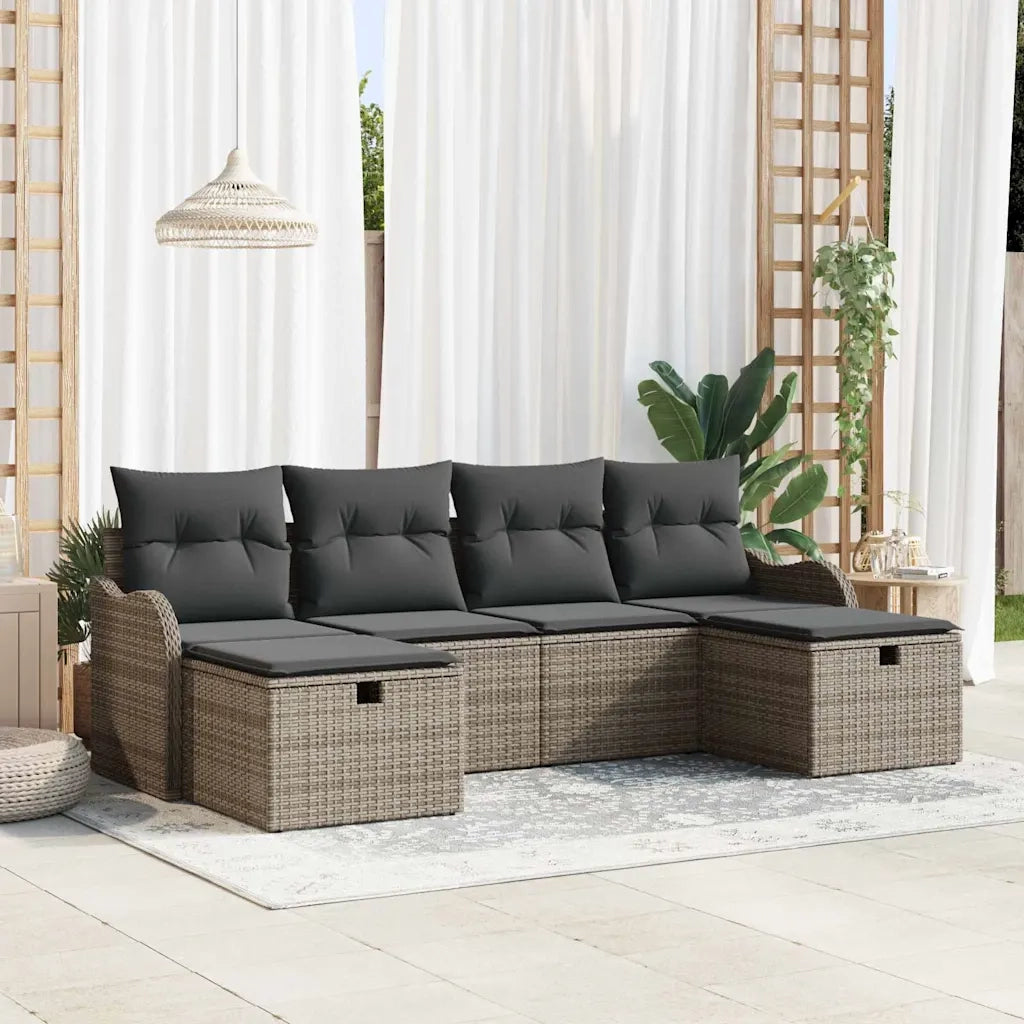Set Divano da Giardino con cuscino 6 pcs Grigio Poly Rattan 3360350