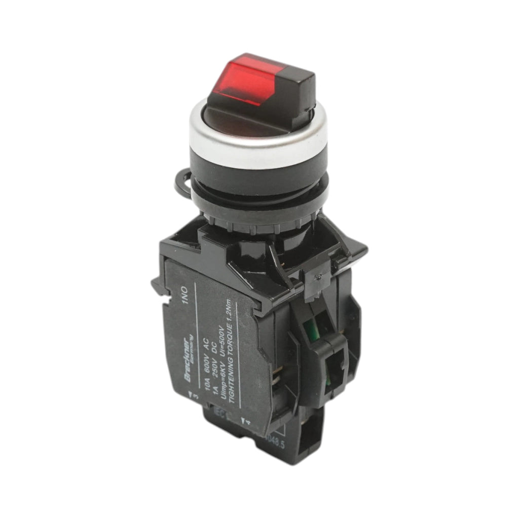 Selettore luminoso 220V AC LED rosso a 3 posizioni 2NO, 10A/600V AC, 1A/250V DC LA42 Breckner Germany
