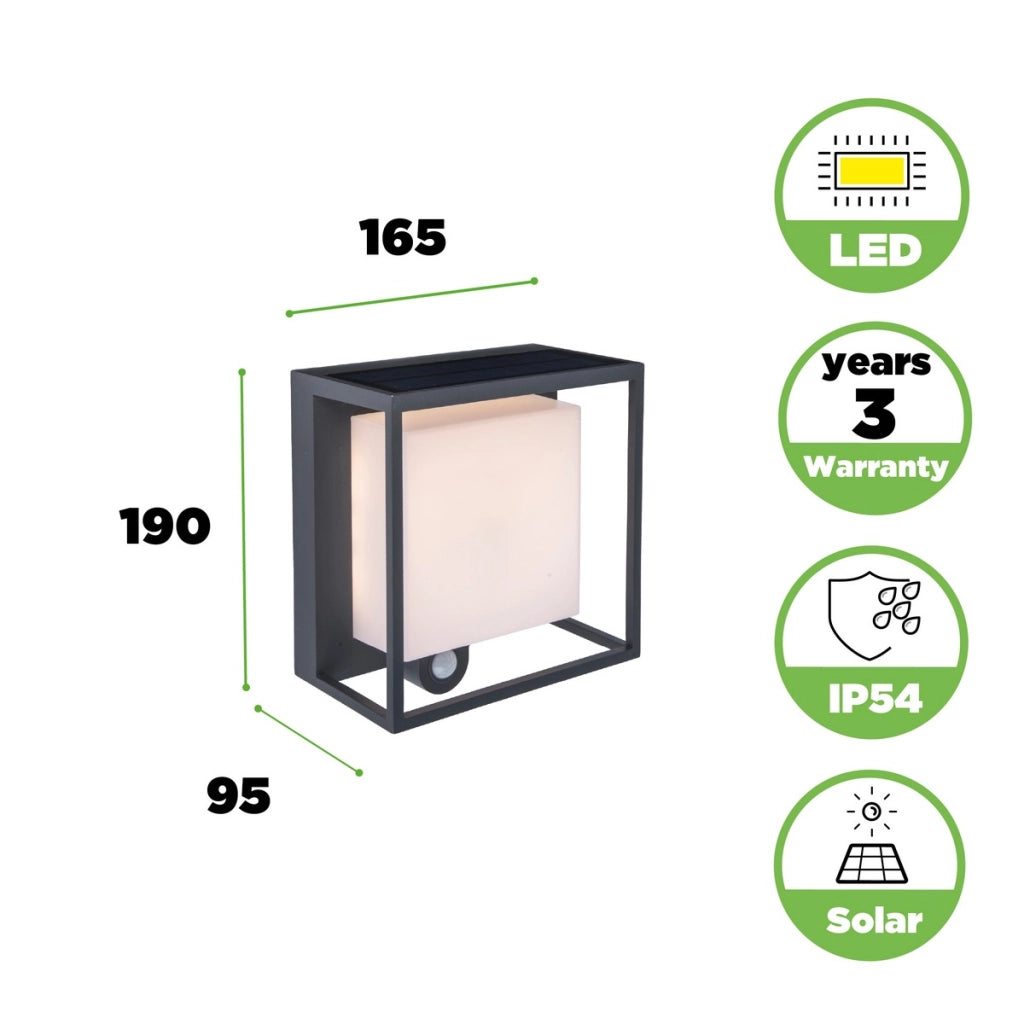 Applique esterno Lutec Curtis LED 3W sensore solare antracite