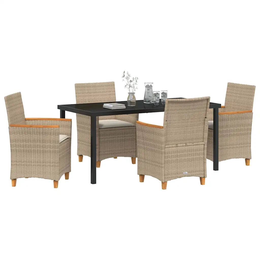 Set da Pranzo per Giardino 5 pcs Beige polyrattan