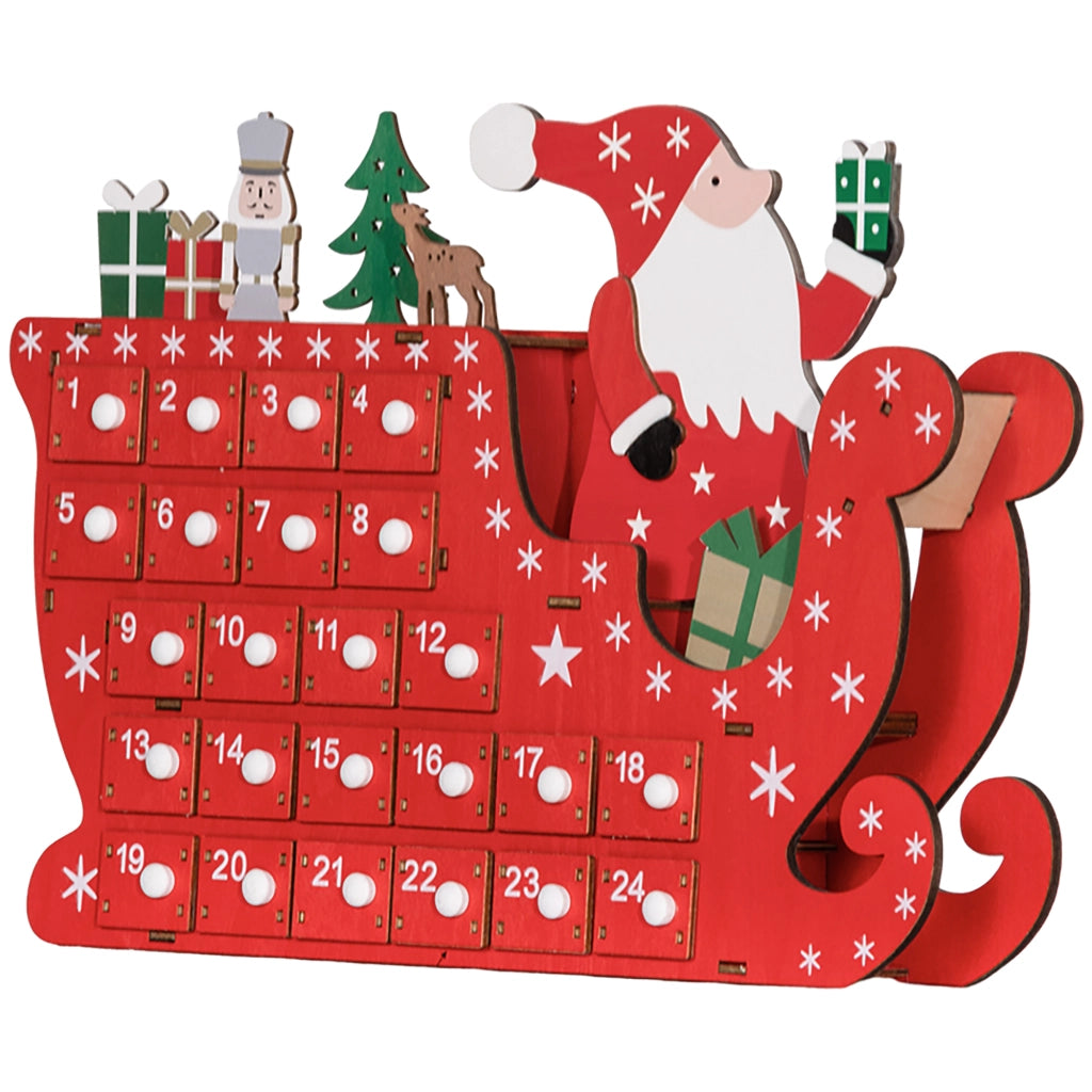 Calendario dell'Avvento Babbo Natale con Slitta ¨C zephmum ¨C 24 Scompartimenti, 22.5x8x36 cm, Rosso