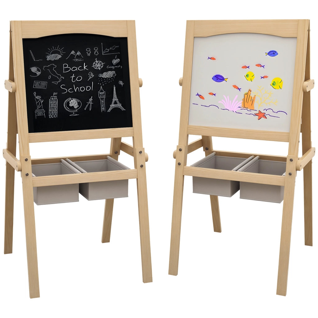Lavagna per Bambini con Cavalletto 3 in 1 e Cestini, Et¨¤ 3-6 anni, 58x50.5x109cm, Color legno