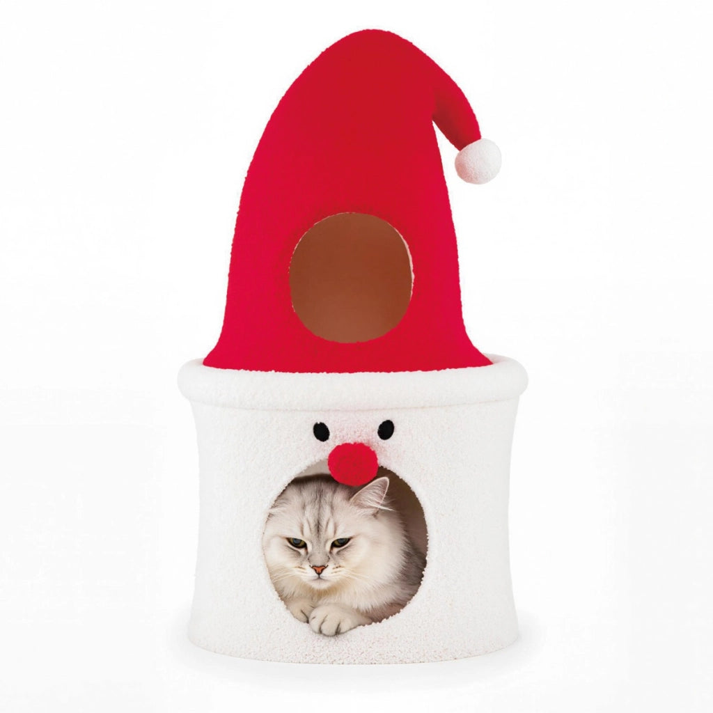 Albero di natale per gatti 75 cm posatoio imbottito condominio, Albero di natale per gatti cuscino morbido in pile Rosso-Alberi Tiragraffi