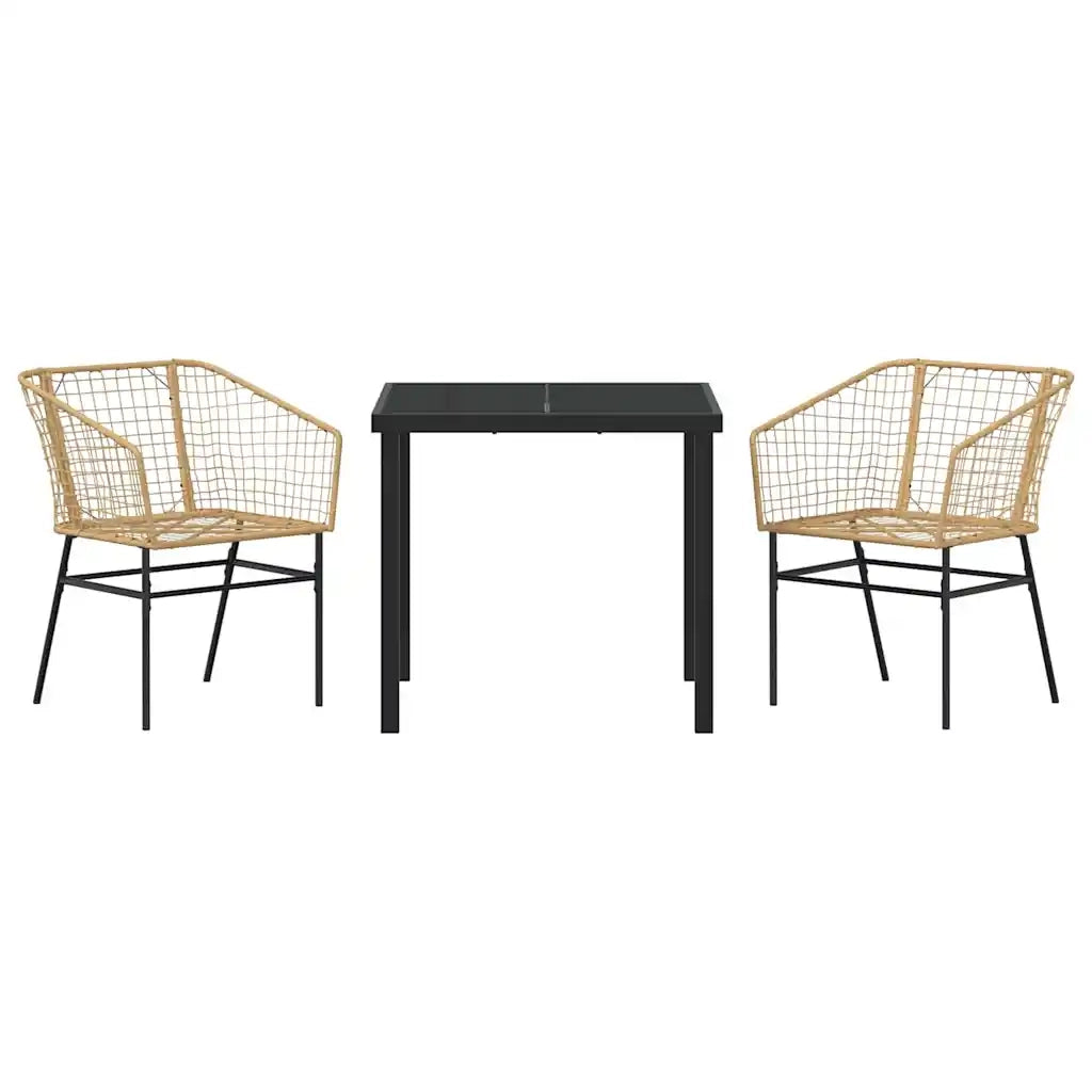 Set da Pranzo per Giardino 3 pcs Marrone polyrattan