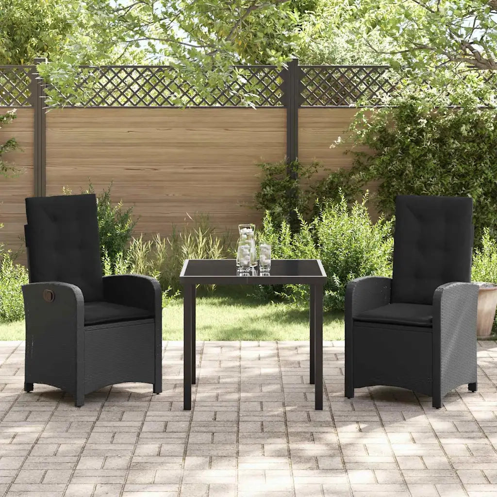 Set da Pranzo per Giardino con cuscino 3 pcs Nero polyrattan