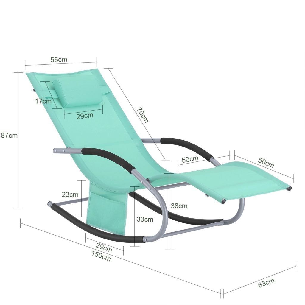 SoBuy Lettino Sdraio da Giardino a Dondolo - Sedia a Dondolo da Esterno in Textilene Blu Pavone con Telaio in Metallo, 150x63x87cm, Lettino Prendisole per Terrazza, Piscina, Patio, OGS28-TB