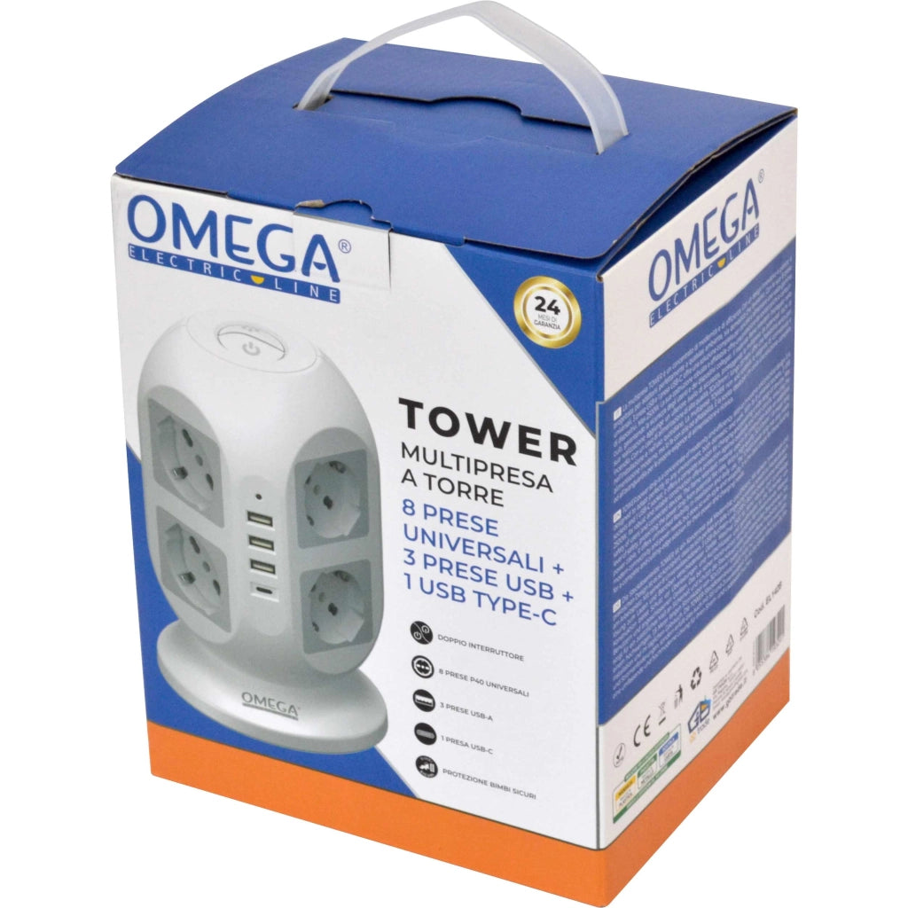 TOWER MULTIPRESA A TORRE 8 PRESE UNIVERSALI P40 E 4 USB