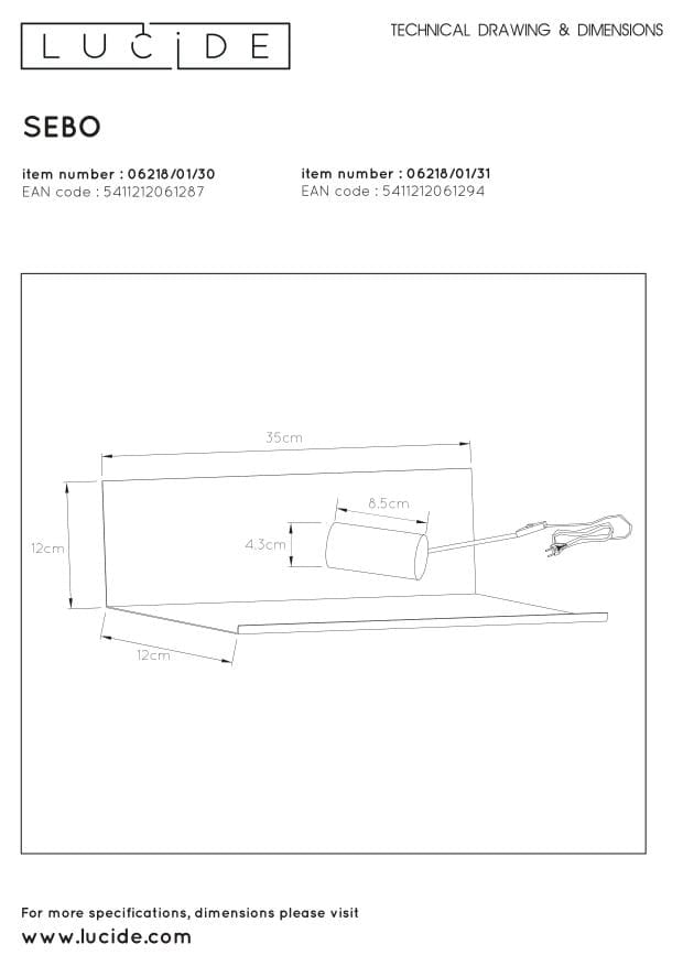 Lucide SEBO applique bianca metallo E27 40W IP20 dimmer