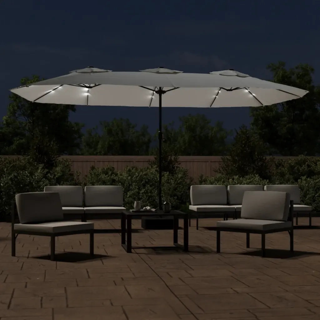 Ombrellone a Doppia Testa con LED-Ombrello da giardino Bianco Sabbia 449x265 cm