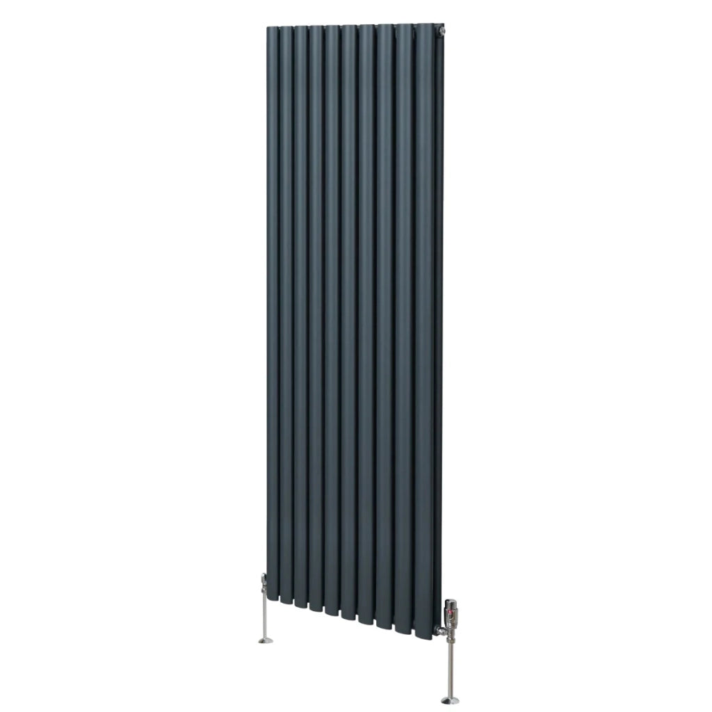 Radiatore a colonna ovale e valvole cromate TRV Designer grigio antracite 1800mm x 600mm