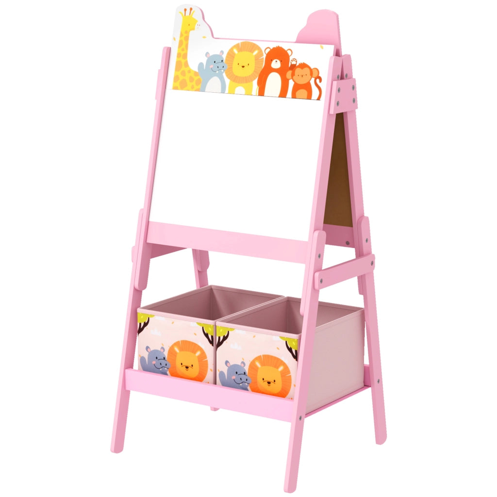 Cavalletto da disegno 2 in 1 con lavagna bianca e nera ¨C Xylo ¨C Rosa con contenitori