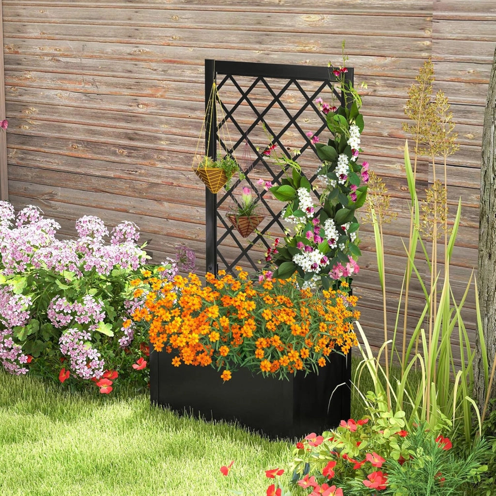 Letto da Giardino Rialzato con Traliccio, Fioriera in Metallo per Piante Rampicanti, Verdure, Viti e Fiori, Aiuola Elevata per Piante Esterno per Patio, Giardino e Balcone