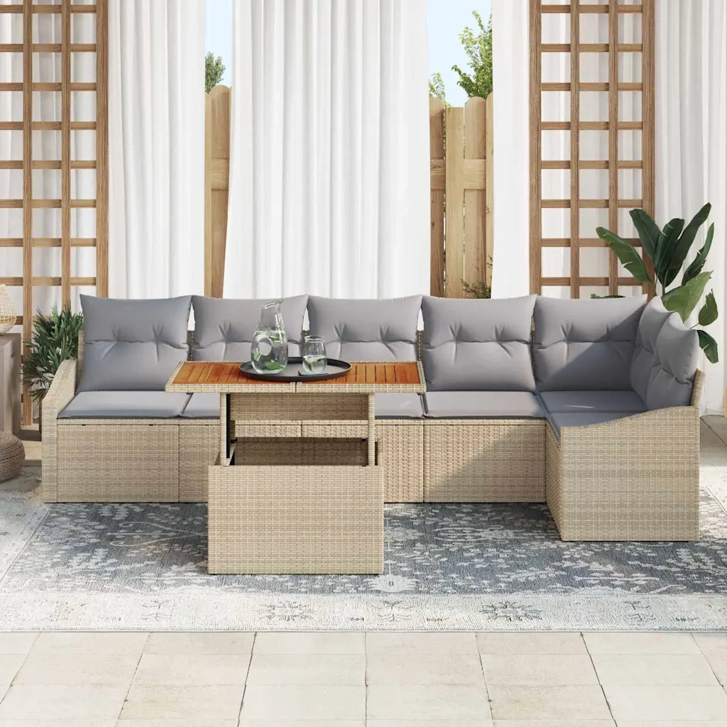 Set da Pranzo per Giardino con cuscino 7 pcs Beige e grigio