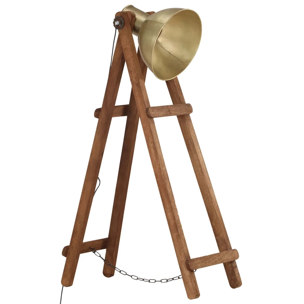 Lampada da Pavimento Ottone E27 in Legno Massello di Mango 320588