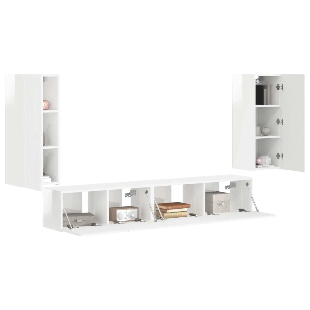 Set mobile TV 4 pcs Bianco Lucido Legno multistrato 3409163