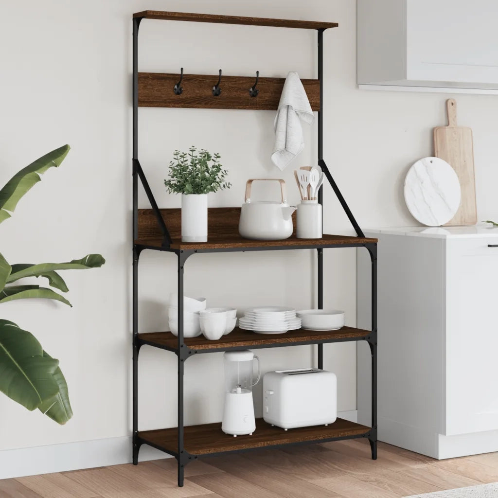 Mensola da cucina-Scaffale Cucina Ganci 4Ripiani Rovere Marrone Legno Multistrato