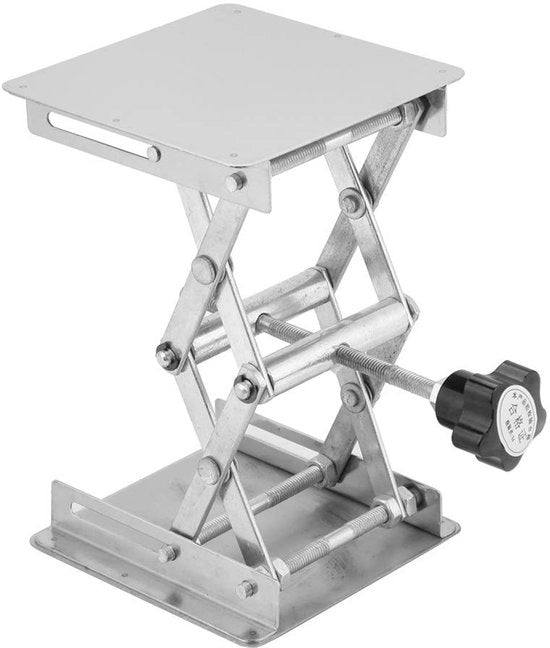 Sostegno Elevatore Adattabile - Piattaforma di Sollevamento 100 x 100 mm - Acciaio Inossidabile - Resistente alla Corrosione - Per Laboratorio - Altezza Massima 158 mm