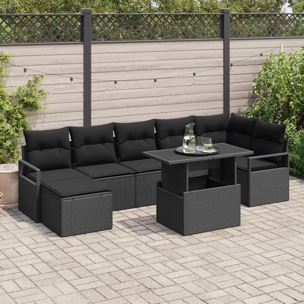 Set Divano da Giardino con archiviazione 8 pcs Nero Poly Rattan 3357606