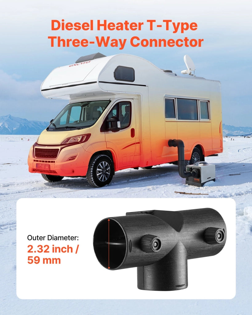 Raccordo a T 59 mm ZM3003 per Tubo Riscaldatore Diesel 2 kW con 2 Valvole Rotanti a 90 Gradi, Connettore a 3 Vie Durevole e Compatto